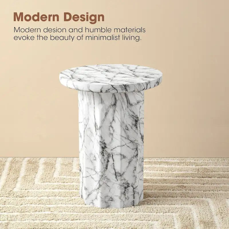 Glitzhome 20.75H Modern MGO Faux Marble Side Table