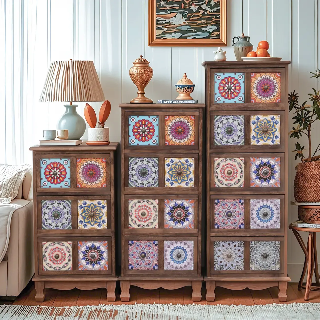 Mid-Century Modern Cabinet with Decorative patterns for Home