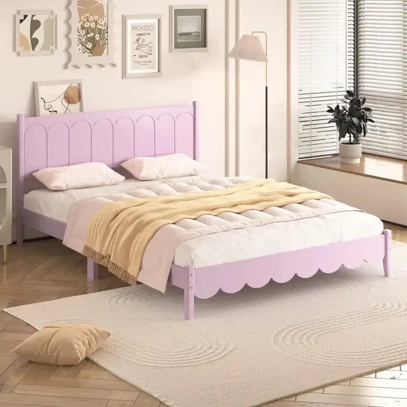 Queen Size Wood Platform Bed with Rectangular Headboard