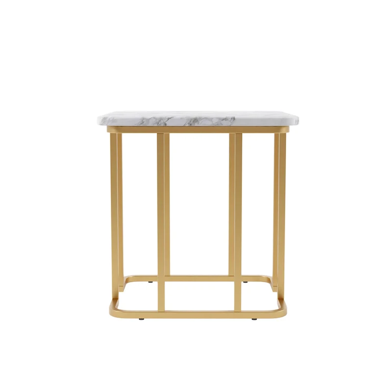 Square Faux Marble Side Table with Metal Base