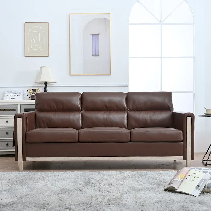 Larb Modern Solid Wood Three-Seater Sofa Couch by Christopher Knight Home