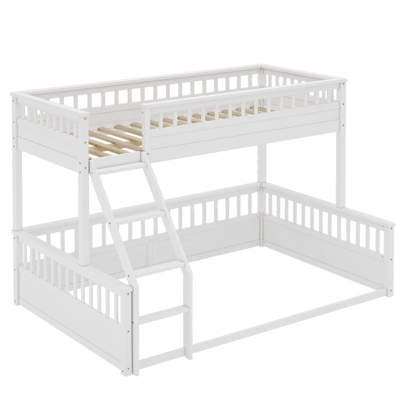 Twin XL over Queen Bunk Bed with Ladder and Guardrails, White