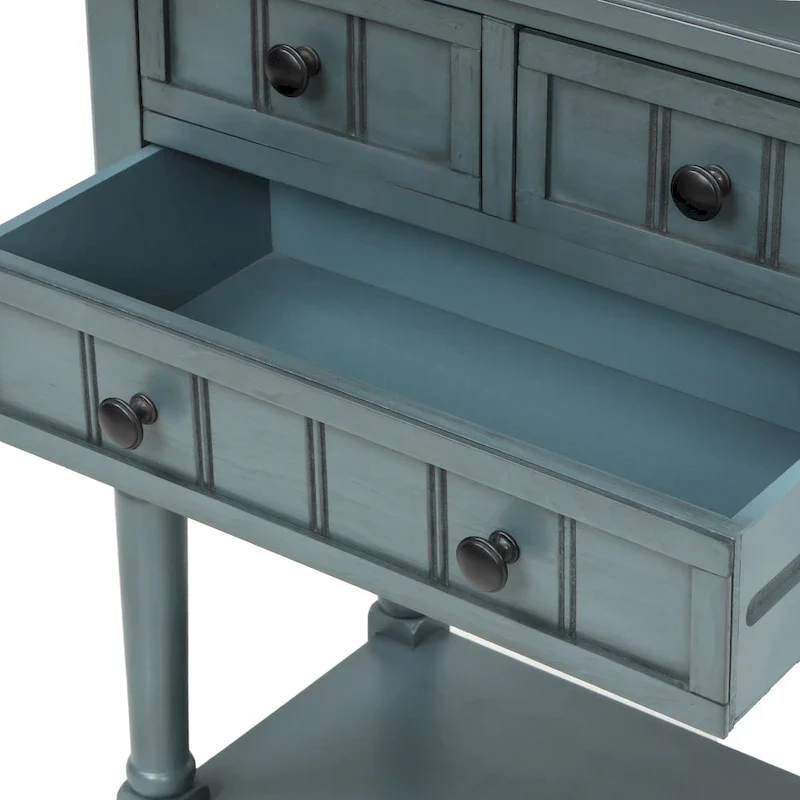 Narrow Console Table with 3 Drawers and Shelf - Distressed Finish