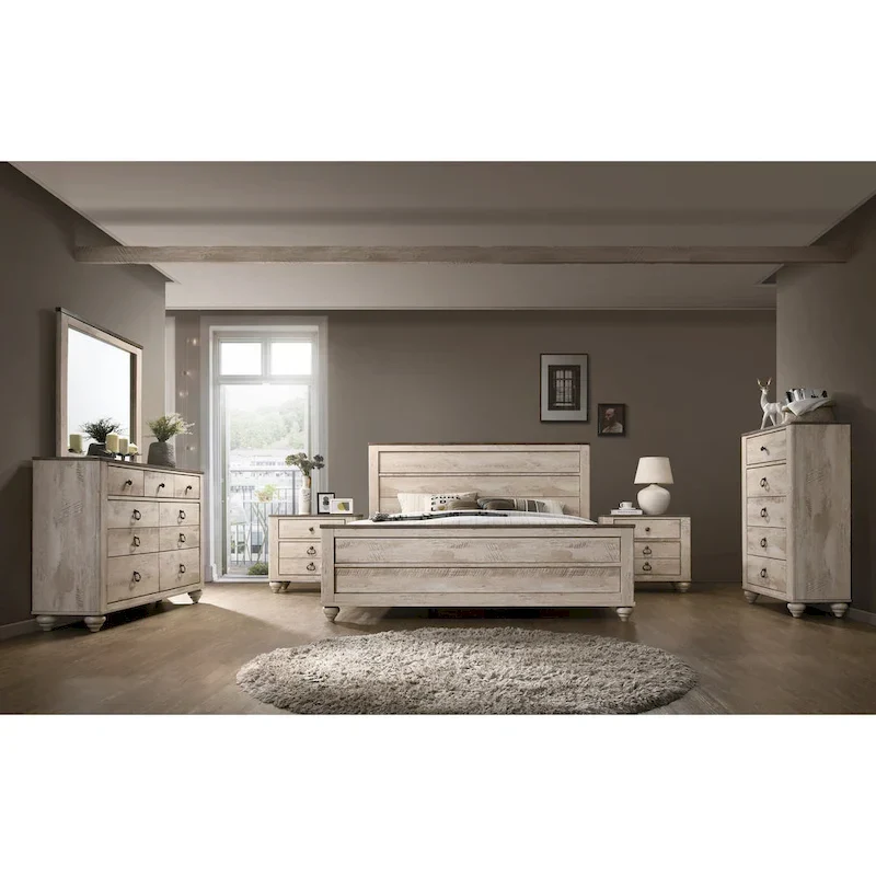 Imerland Contemporary White Wash King 6-piece Bedroom Collection