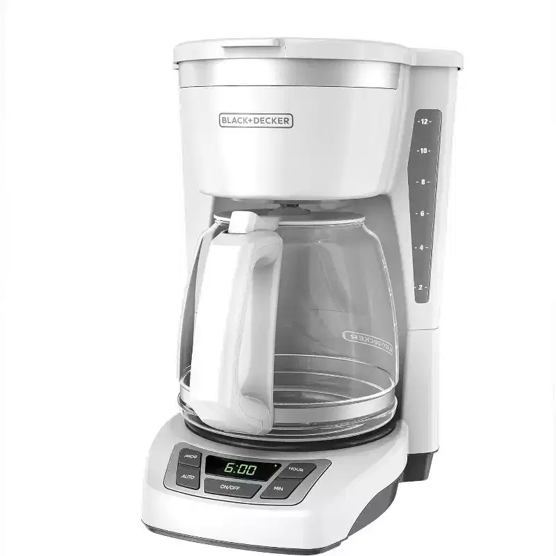 BLACK+DECKER 12-Cup Digital Coffee Maker, CM1160W, Programmable, Washable Basket Filter, Sneak-A-Cup, Auto Brew, Water Window, Keep Hot Plate, White