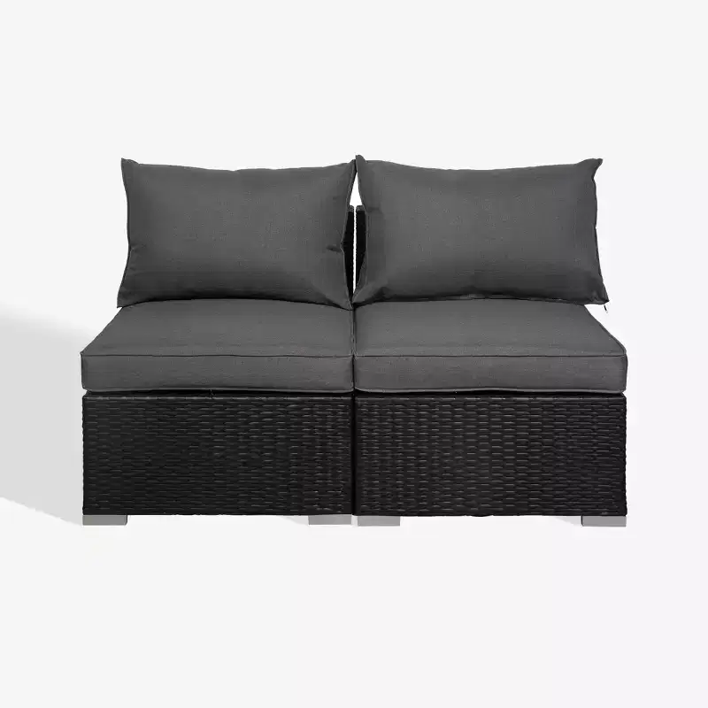 WestinTrends Outdoor Patio Rattan Wicker Armless Sofa with Cushions (Set of 2), Gray/Ivory