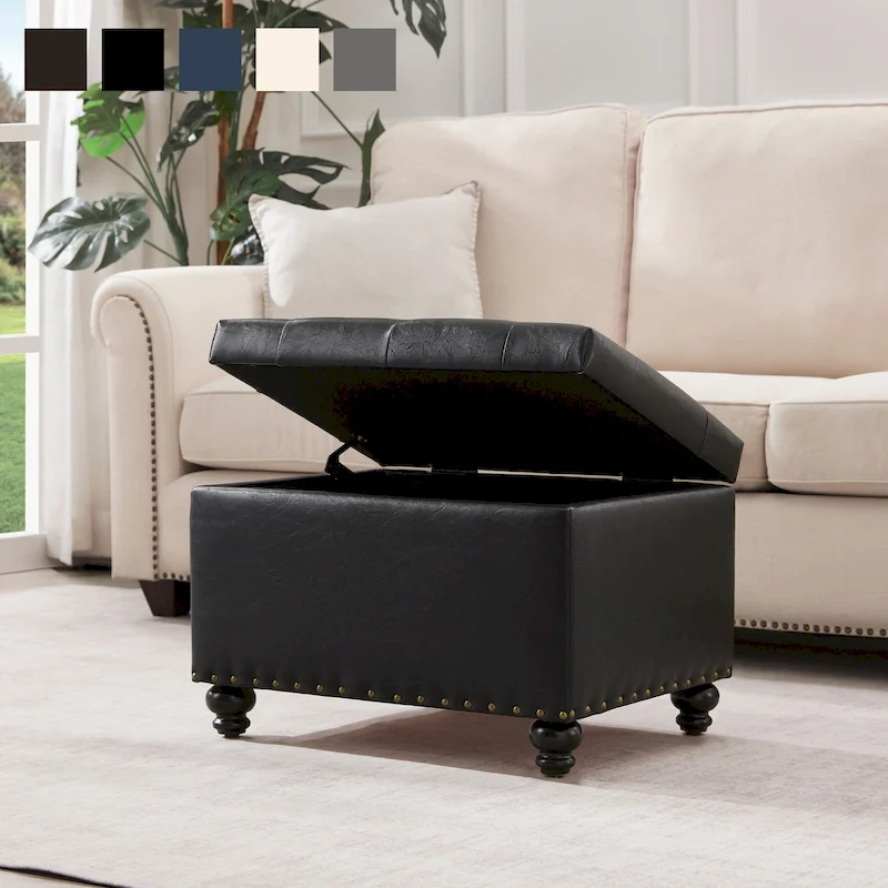 Tufted Storage Ottoman Bench, Rectangular Footstool