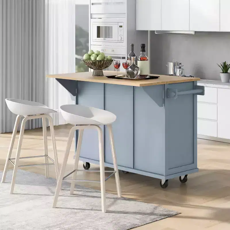 Whisen Modern Kitchen Island with Spice Rack and Towel Holder