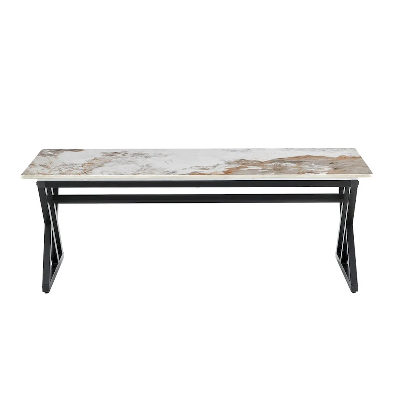 47 Modern Rectangular Coffee Table with Sintered Stone Tabletop and X-shaped Metal Legs