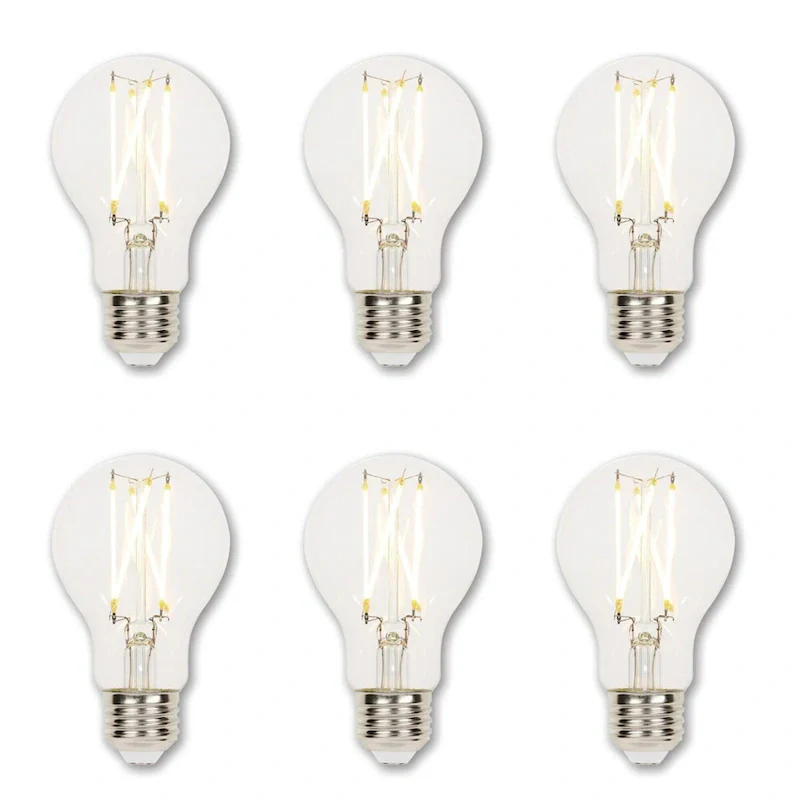 Westinghouse Lighting 9-Watt (60-Watt Equivalent) Clear A19 Dimmable Filament LED Light Bulb, Medium Base - 6-Pack