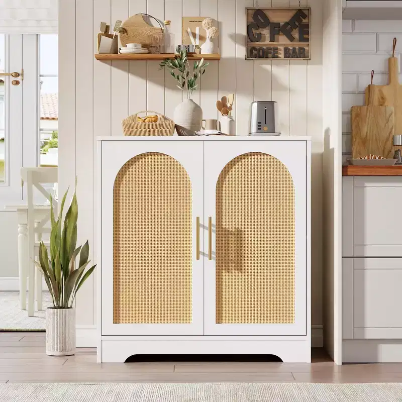 30 Rattan Sideboard Buffet Cabinet,2-Door Storage Console Table, Coffee Bar Accent Cabinet for Living Room, Kitchen, Hallway, Dining & Entryway