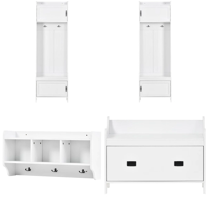 Merax 4-in-1 Multifunctional Entryway Bench Hall Tree with 7 Metal Black Hooks