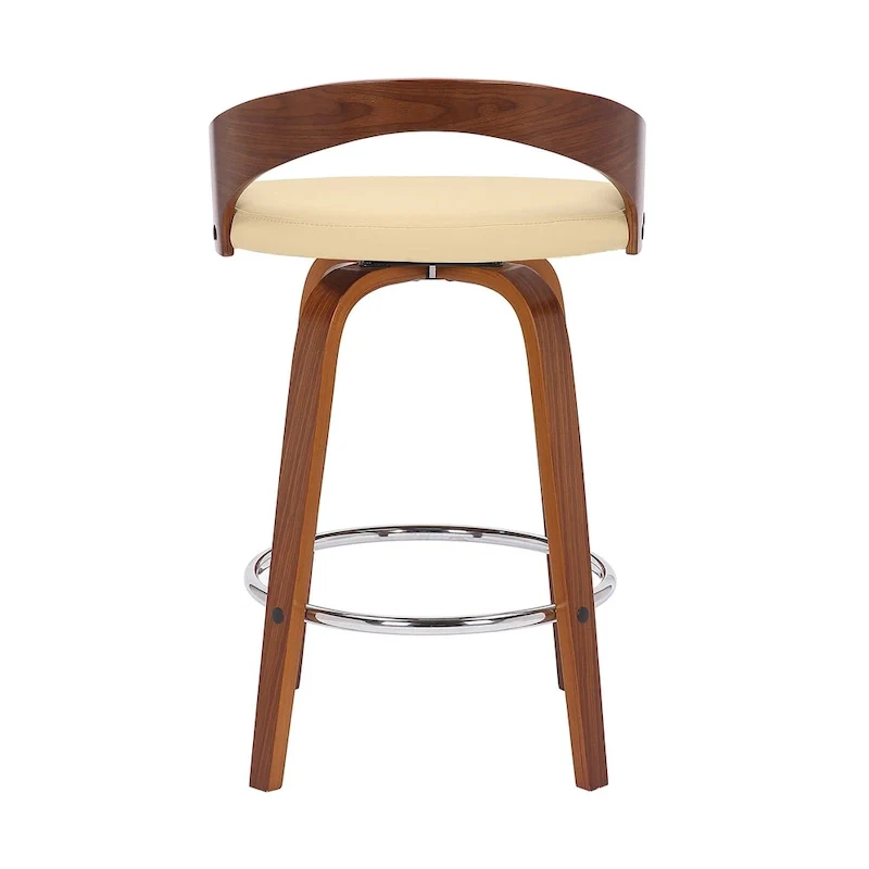 Faux Leather Swivel Bar Stool with Wood Frame and Footrest