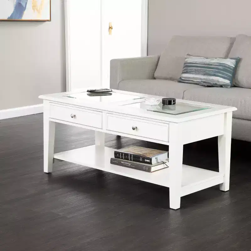 Panorama Glass-Top Coffee Table - White - SEI