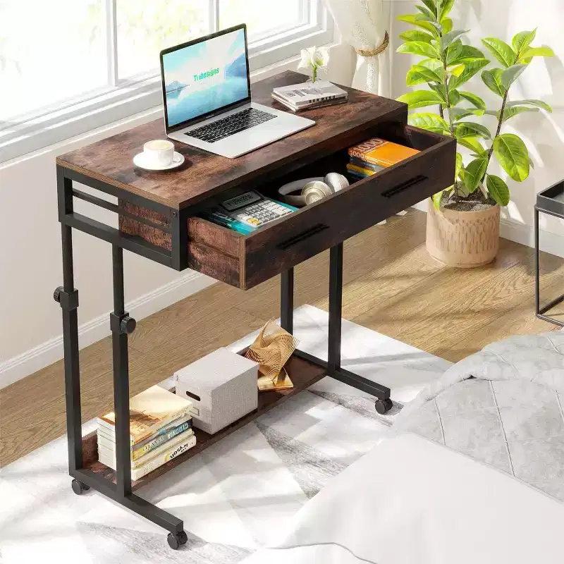 Lantine Portable Desk with Drawers, Mobile Laptop Desk with Wheels, Small Standing Desk for Home Office