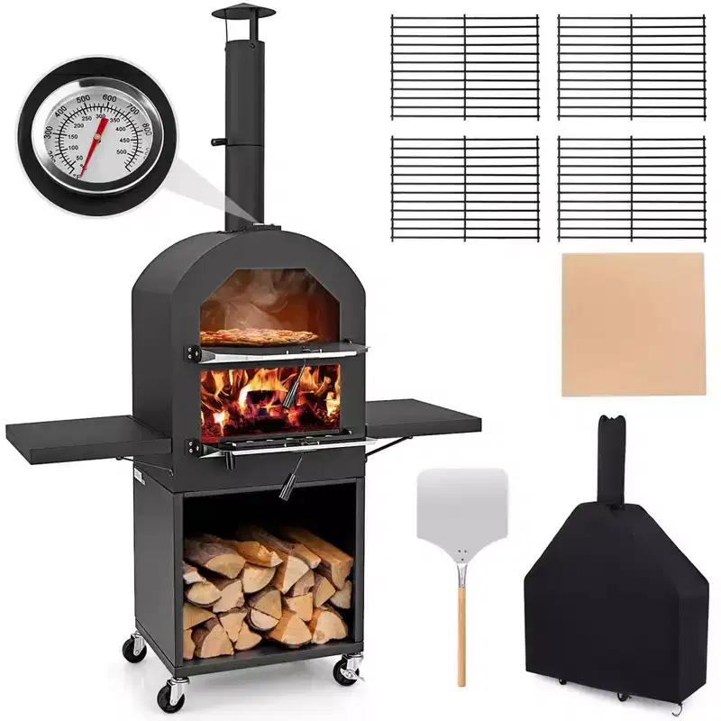 Costway Outdoor Pizza Oven Wood Fired Pizza Oven with Protective Cover 12 Pizza Stone