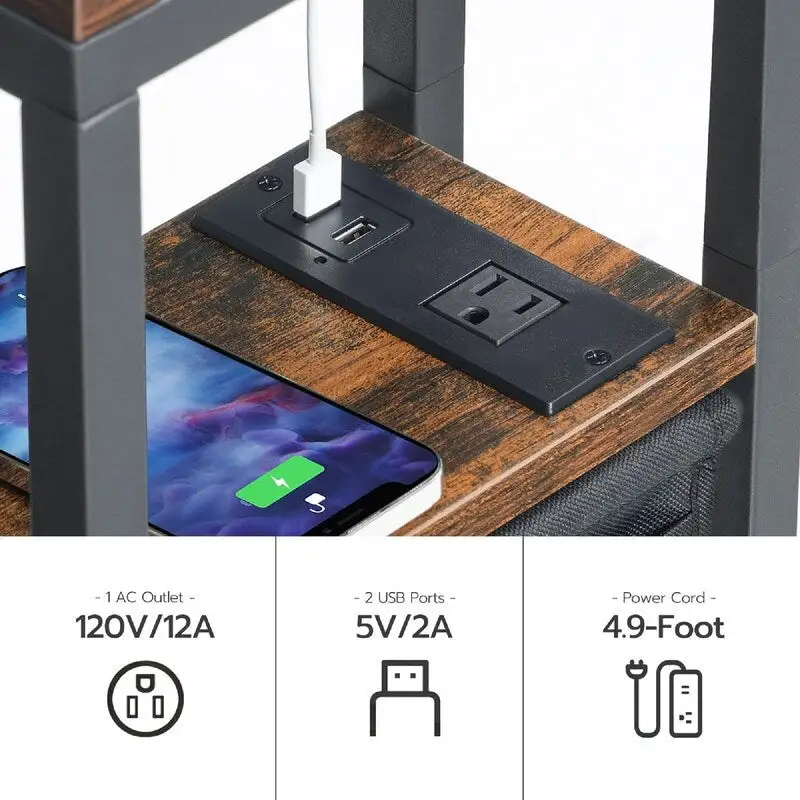 C Shaped Side Table with Charging Station - 20.5D x 15.4W x 24H