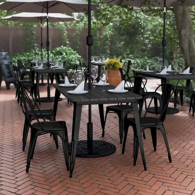 30x60 Commercial Poly Resin Restaurant Table with Umbrella Hole - 30 W x 60 D x 30 H
