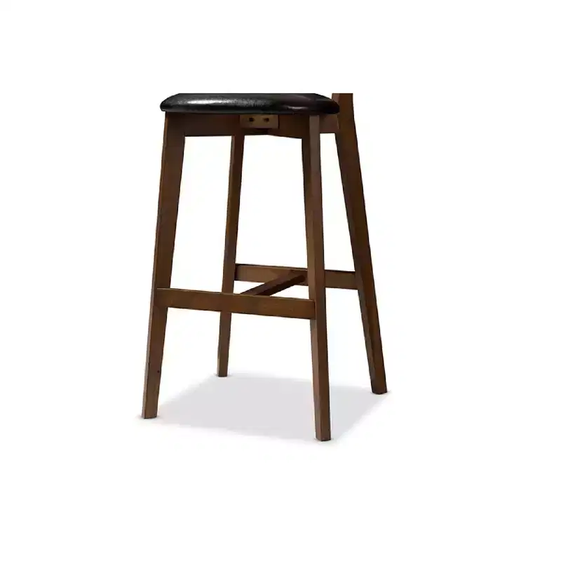 HomeStock Eline Mid-Century Modern Black Faux Leather Upholstered Walnut Finished Bar Stool Set