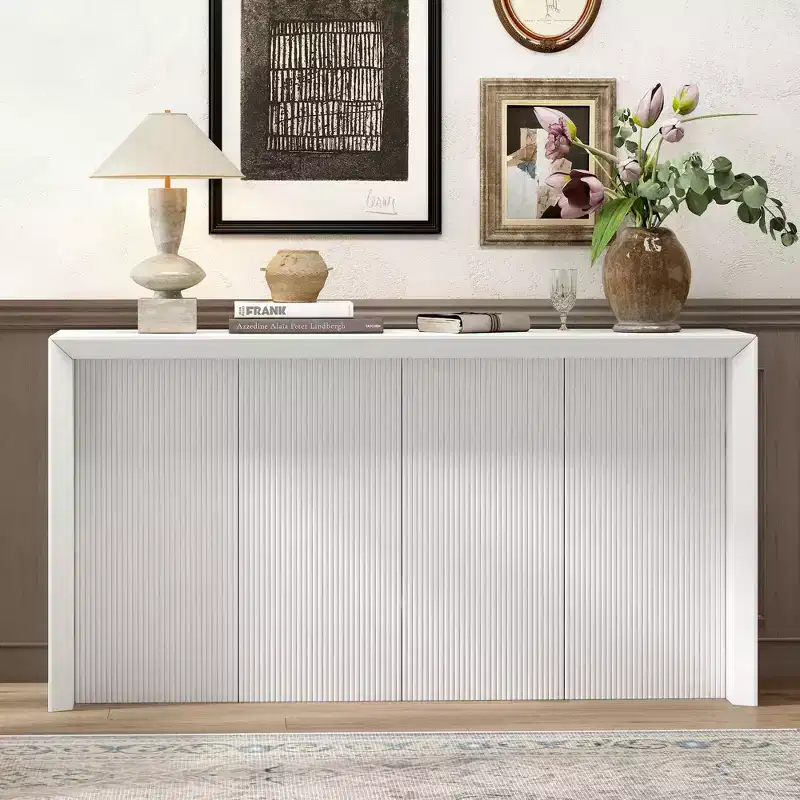 Okak Simple Rectangular Console Table with Wavy Design Base,Modern Woood Entryway Table for Living Room,Hallway,Foyer