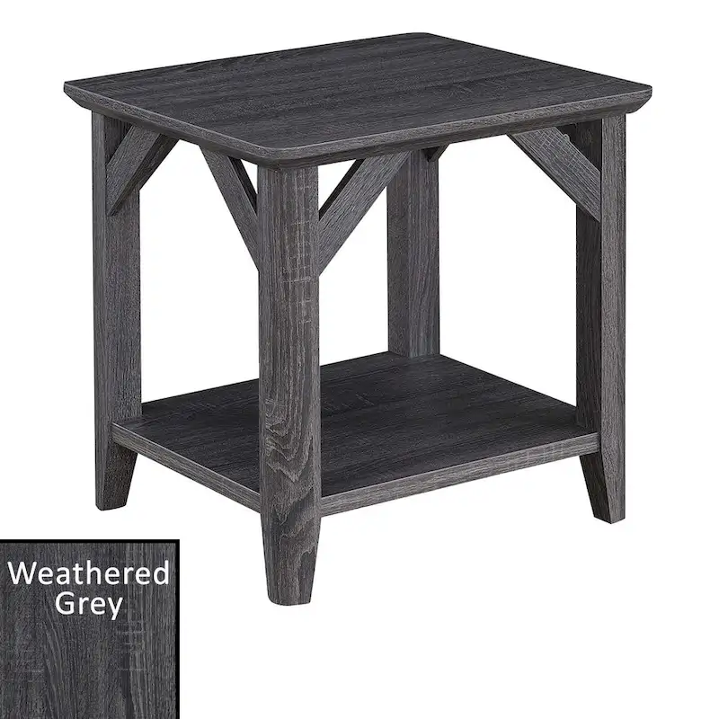 Rustic Wood Grain End Table with Shelf