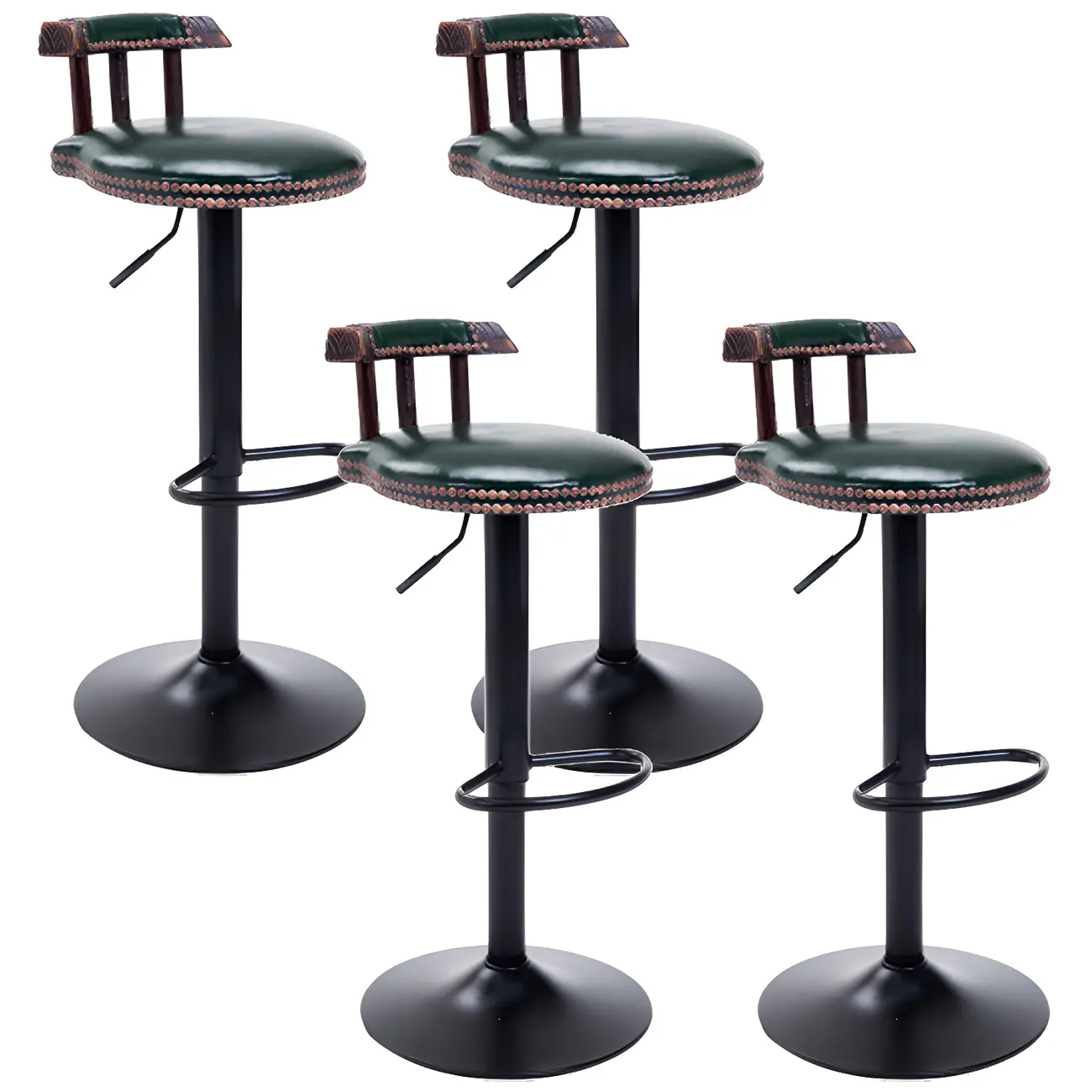 Industrial Round Leather Adjustable Bar Stools