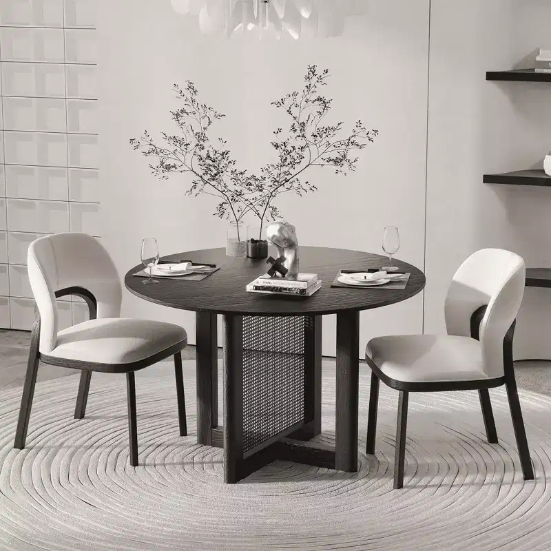 MAYEERTY 46 Wood Round Dining Table for 4, Farmhouse Modern Kitchen & Dining Room Table