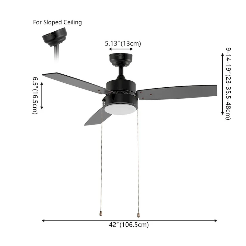 Chloe 42  1-Light Modern 3-Speed Iron Height Adjustable Integrated LED Ceiling Fan with Pull Chains, Black, by JONATHAN Y