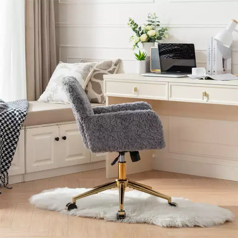 Modern Office Chair, Ergonomic Adjustable Swivel Armchair with Padded Armrests, Mid Back Plush Office Chair for Living Room, or Office