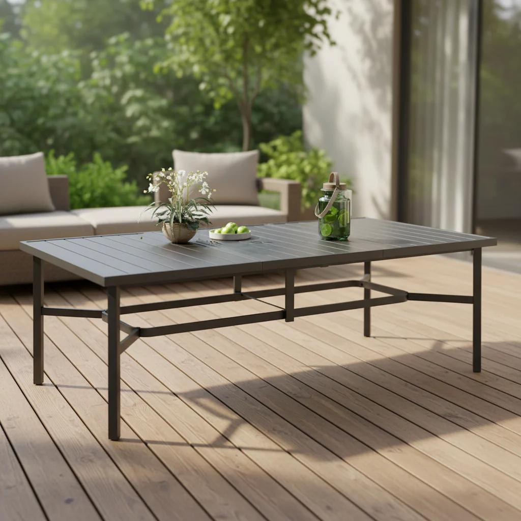 Extra Large Metal Patio Dining Table Steel Rectangular Outdoor Table for 8 Person