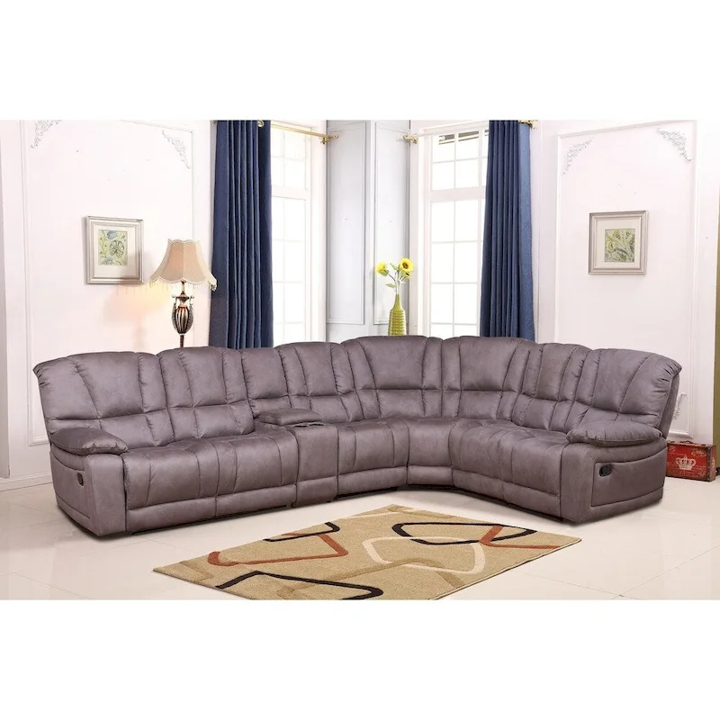 Vanity Art Gray Microfiber 5-Pieces Reclining Loveseat with Console Living Room Set Recliner Sofa