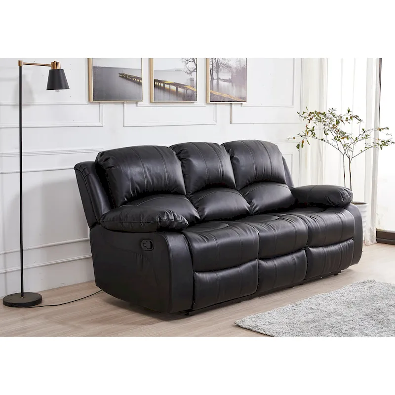 Betsy Furniture Bonded Leather Manual Rclining 3-seat Sofa Couch 8018