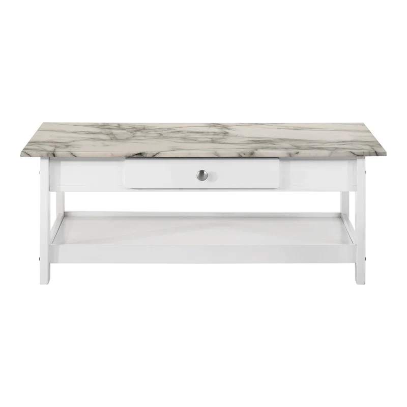 Transitional Rubberwood Coffee Table and End Table with Drawer