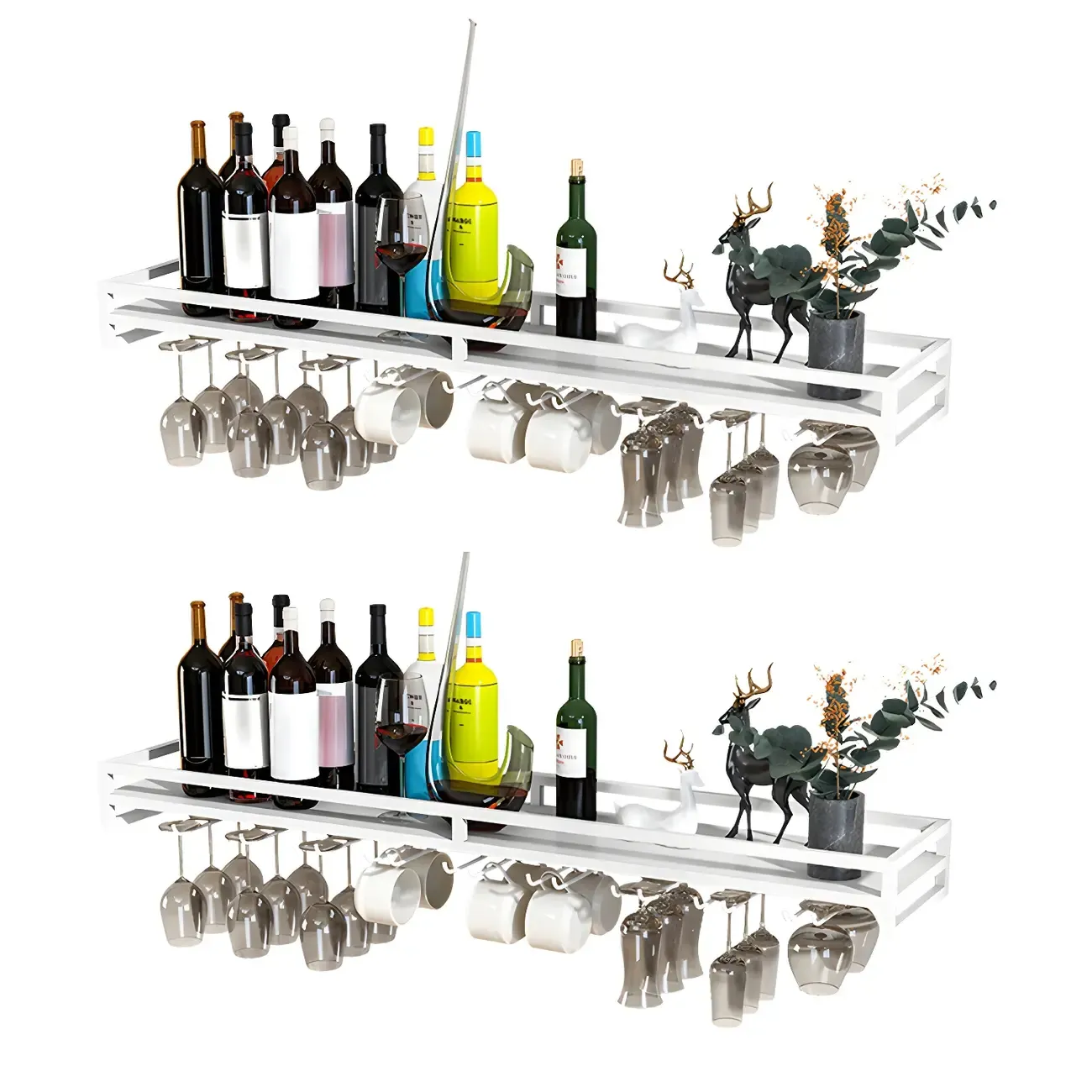Floating Mount Metal Wine Glasses and Bottle Rack with Hook