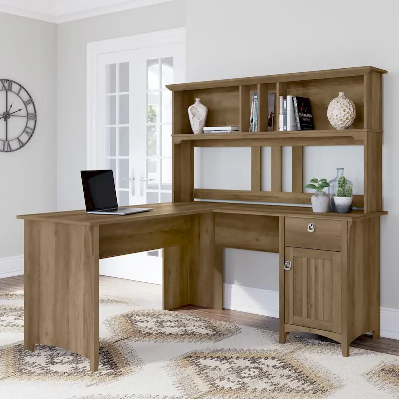 Bush Furniture Salinas 60W L Shaped Desk with Storage Hutch