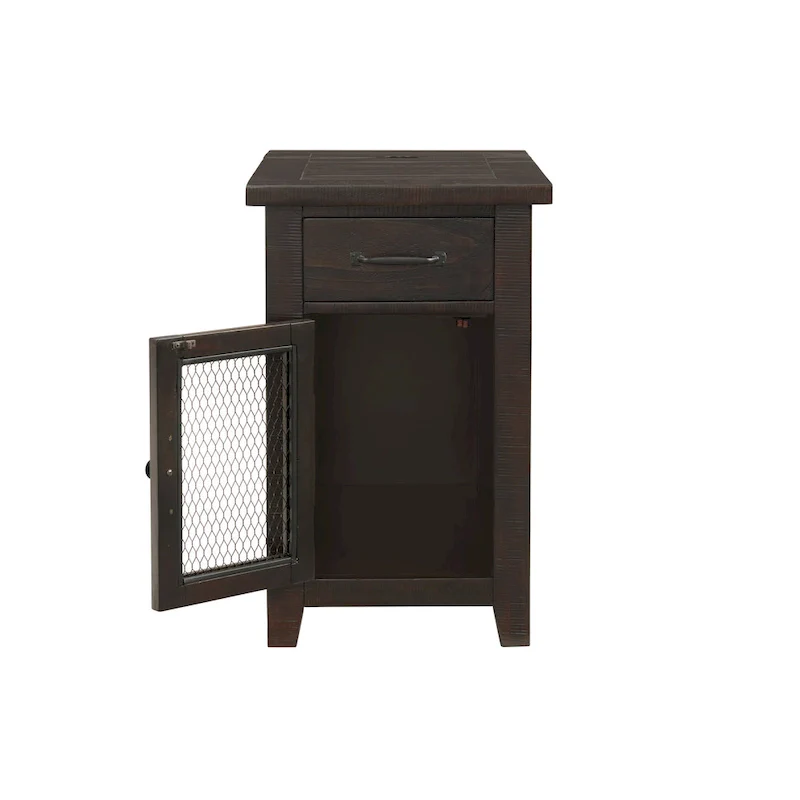 Rustic Solid Wood Chairside End Table with Hidden Charging Station