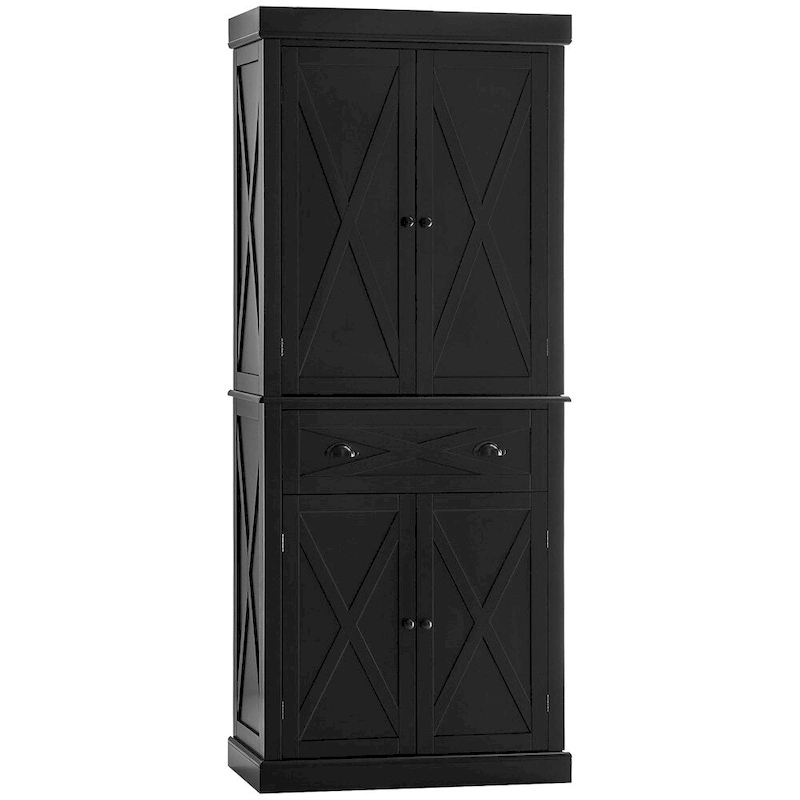 Freestanding 4 Door Kitchen Pantry Cabinet with 6-Tiers, 1 Drawer