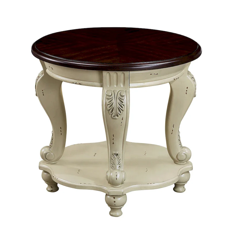 Round End Table with Lower Shelf and Cabriole Legs