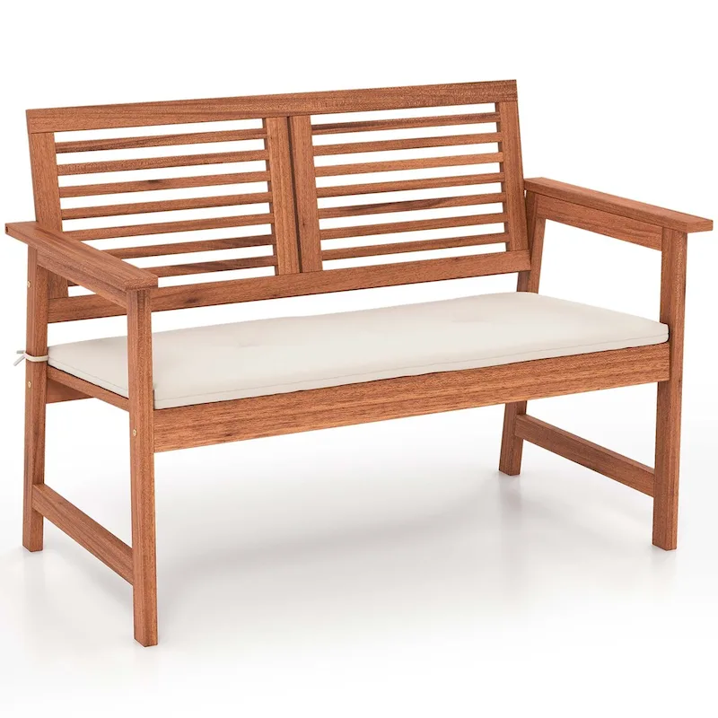 Outdoor Bench Patio Bench Conversation Loveseat w/ Slatted Back & Seat