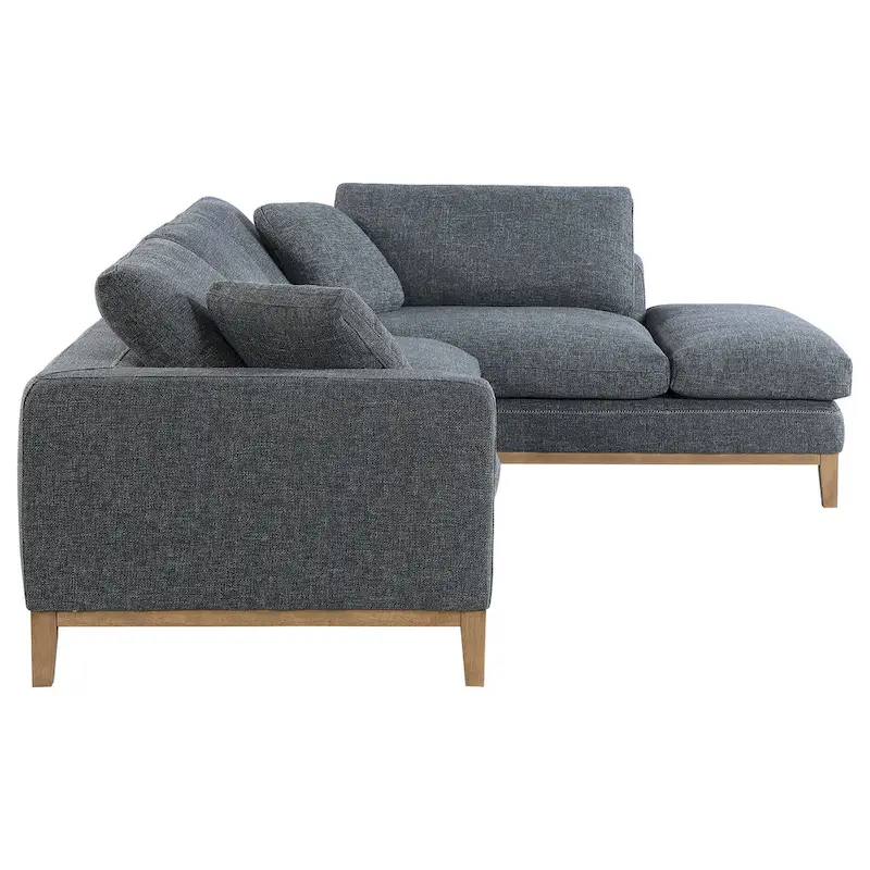 2 Piece L Shaped Modular Sectional Sofa with 2 Pillows, Woven Gray Fabric