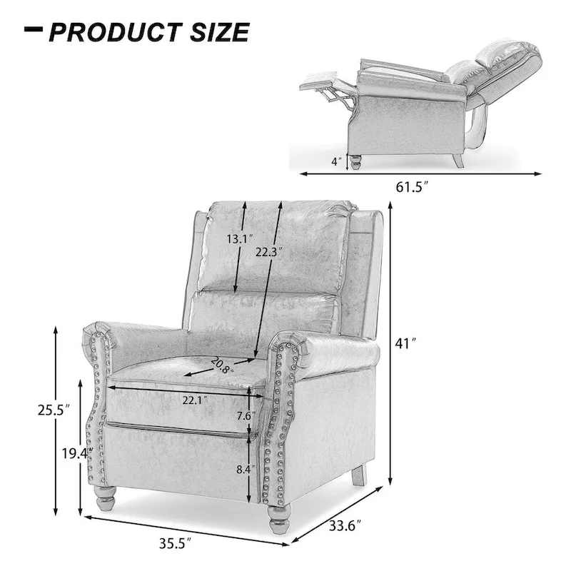 Nail-head Padded Seat Pushback Recliner Chair
