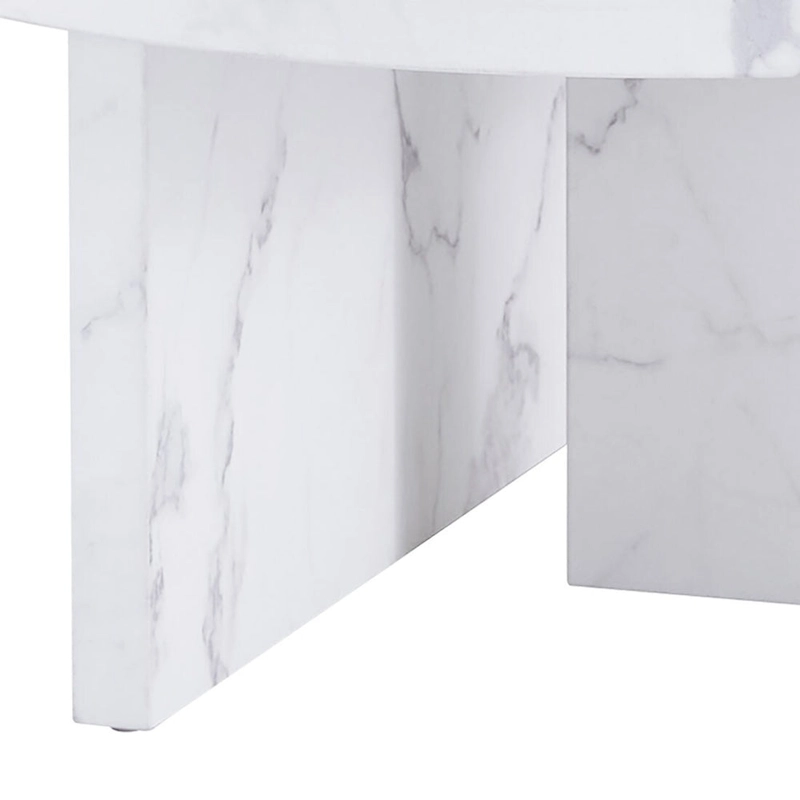 Modern Stylish Wooden Round Coffee Table with Imitation Marble Veneer Surface