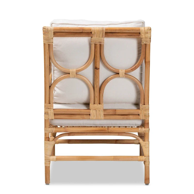 White and Natural Rattan Armchair with Cushion