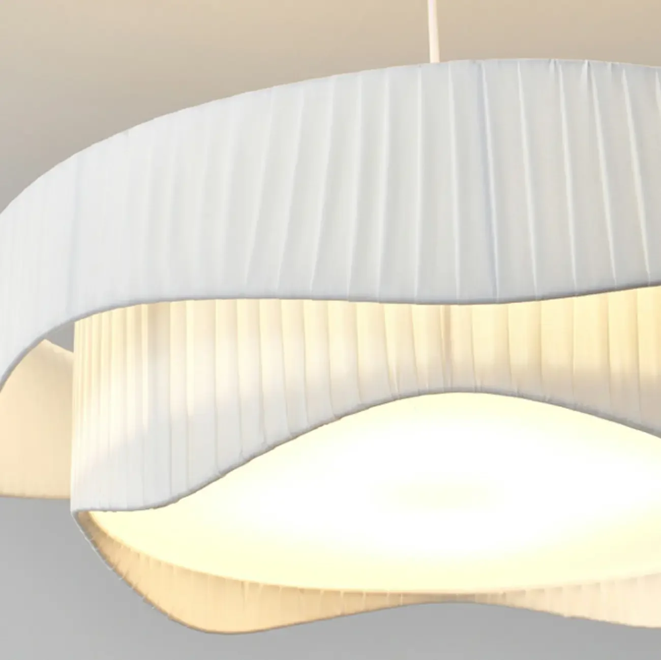 Modern White Tier Fabric Drum Chandelier with Adjustable Height