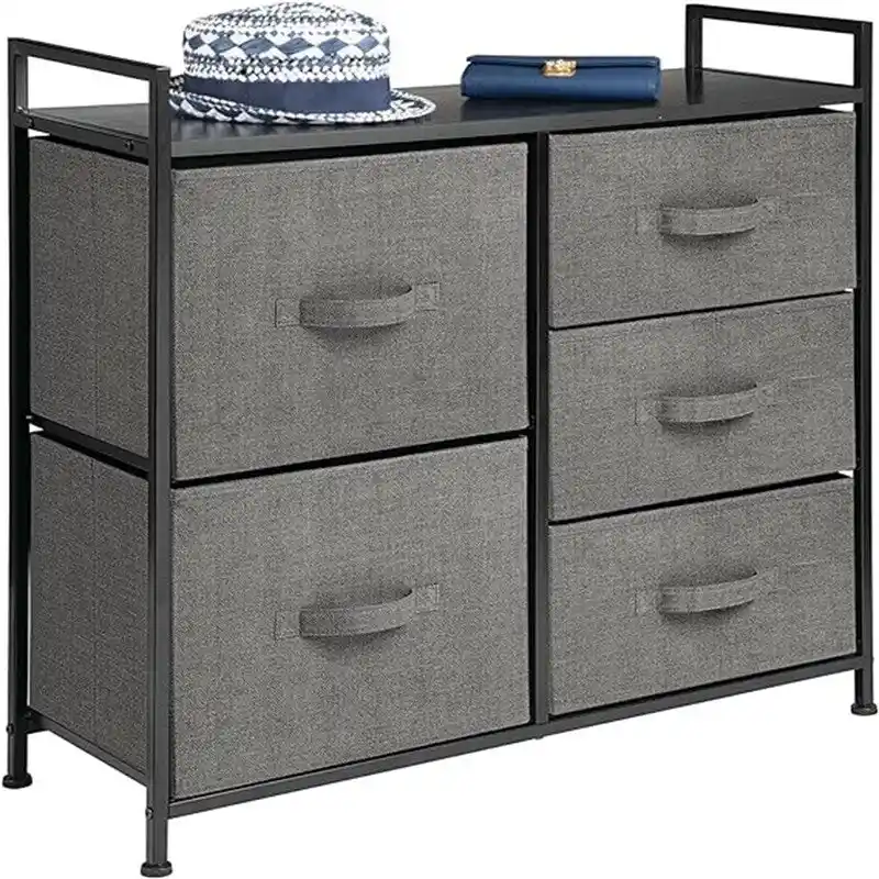 5-Drawer Storage Dresser with Wood Top – Charcoal / Espresso / Cream Gold / Grey