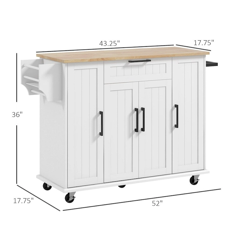 Kitchen Island on Wheels,Rolling Kitchen Cart with Rubberwood Top