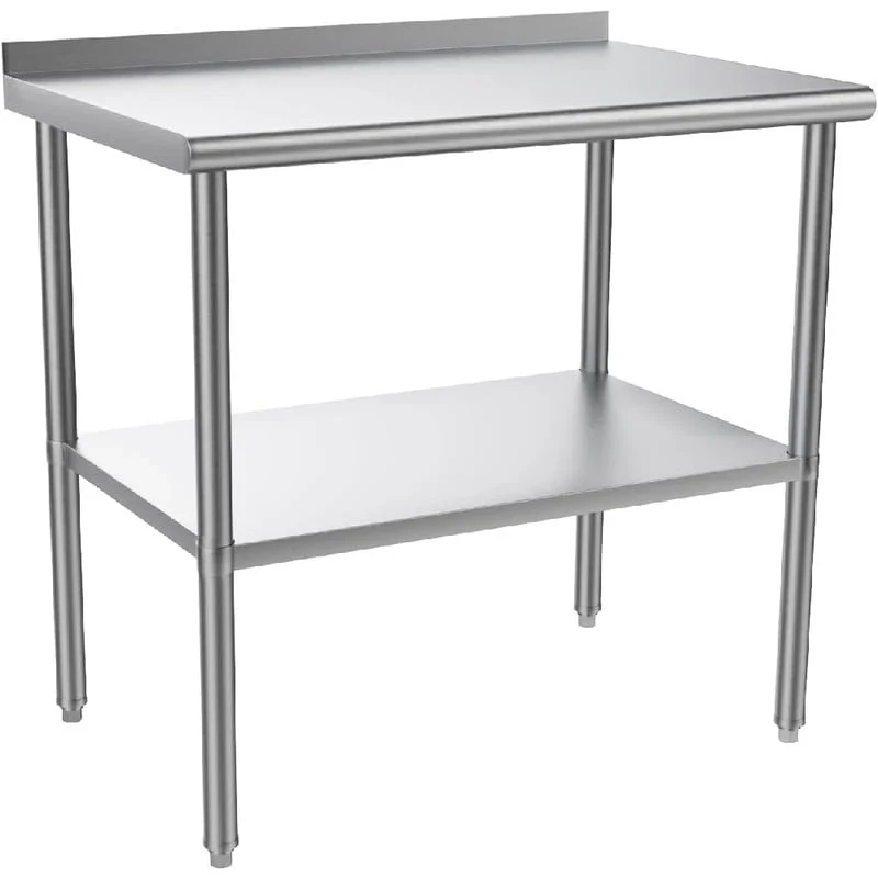 Silver Stainless Steel Commercial Kitchen Prep Table with Undershelf – 4 Sizes
