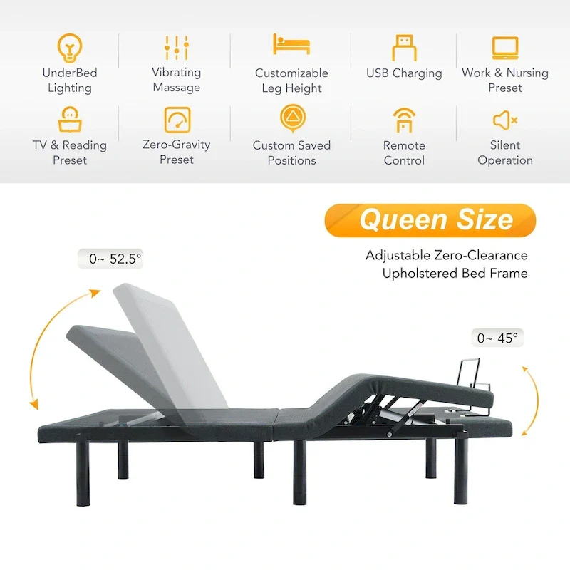 Massaging Zero Gravity Adjustable Bed with Wireless Remote and Underbed Lighting
