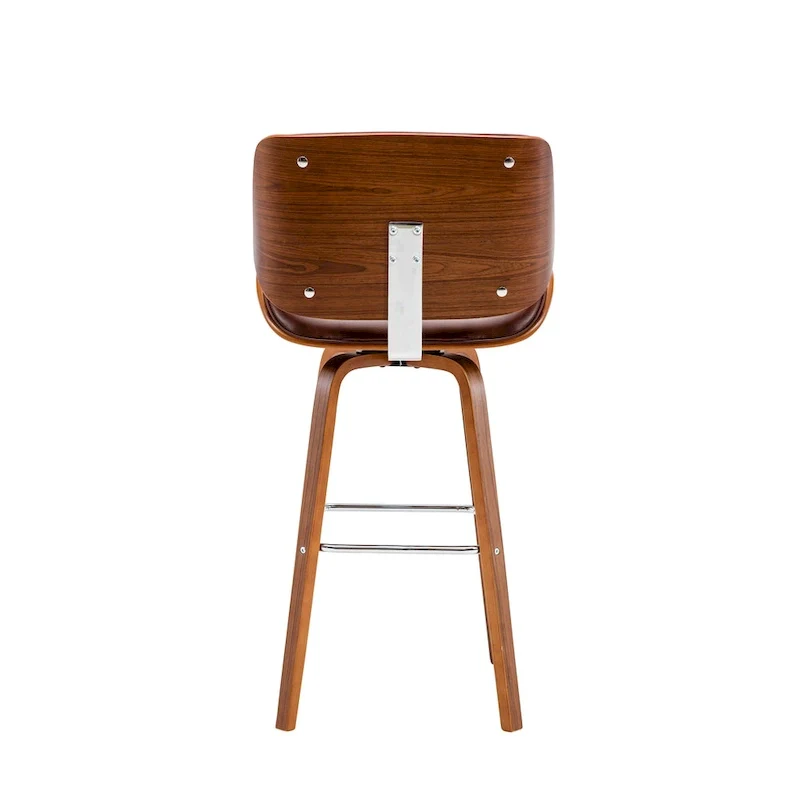 Swivel Counter Stool with PU Leather Seat and Wooden Legs