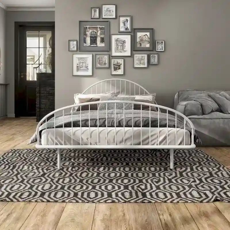 Furniture of America Duke Curved Metal Powder Coated Bed Frame, No Box Spring Needed